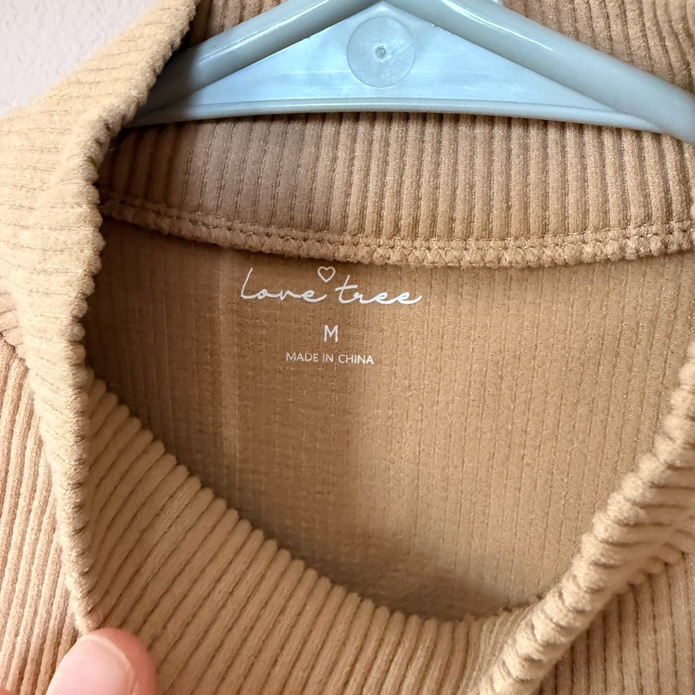 Love Tree Stretch Ribbed Crop Top - Tan - Picture 2 of 4
